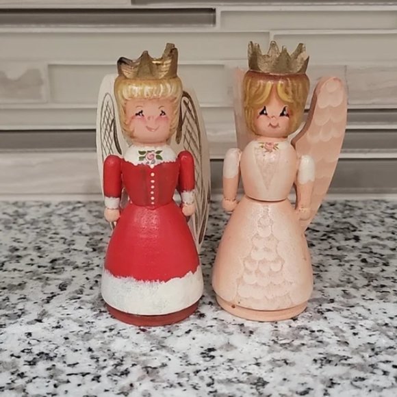 vintage Other - Vintage wooden handpainted angel candle holders